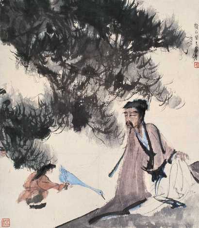 傅抱石 1944年作 换鹅图 立轴